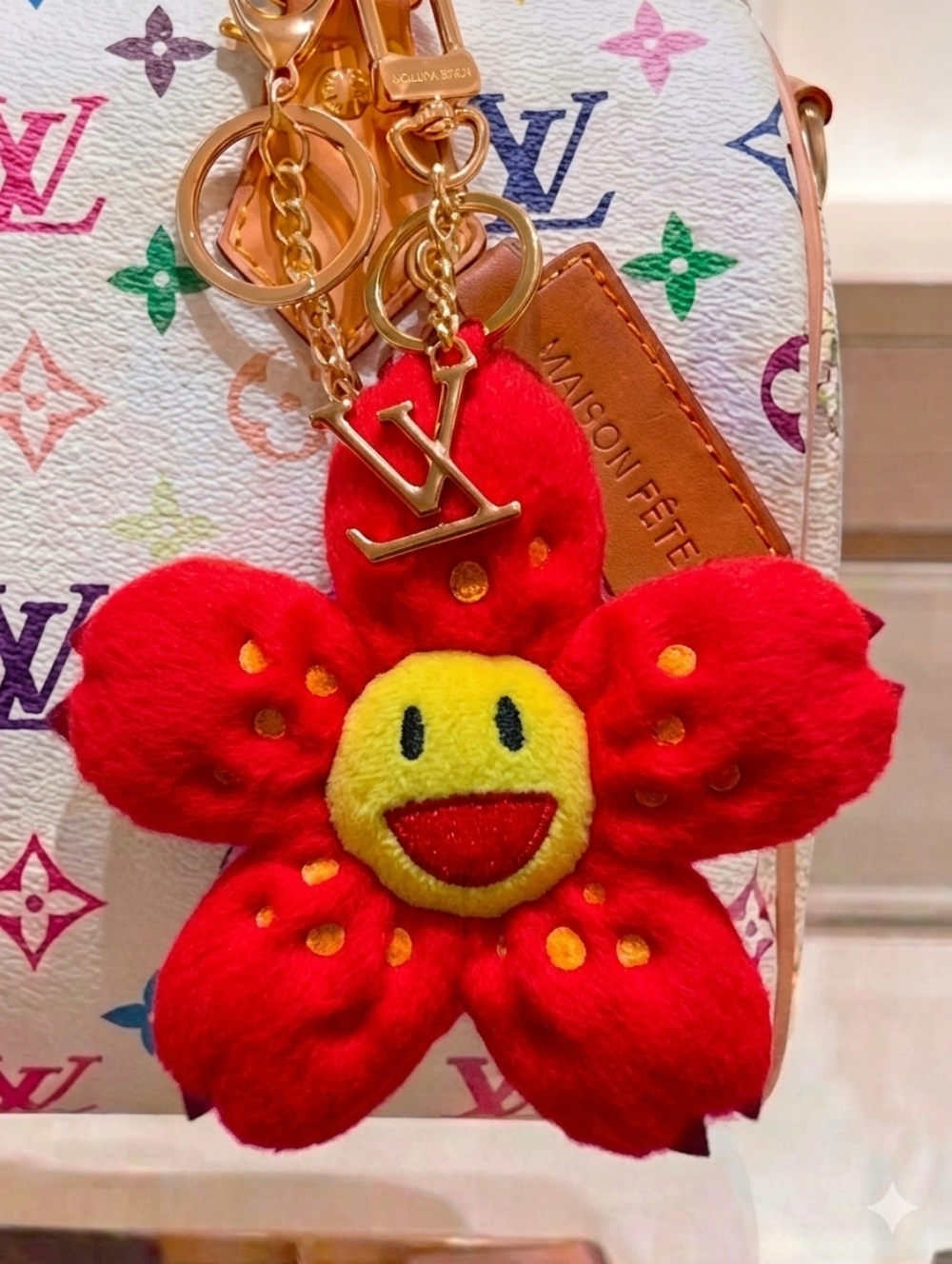Monogram Flower Bag or Purse Charm - Red